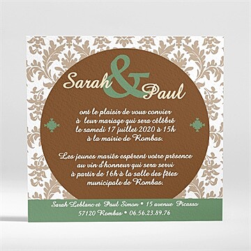 Faire-part mariage carte marron et verte - Verso du faire-part
