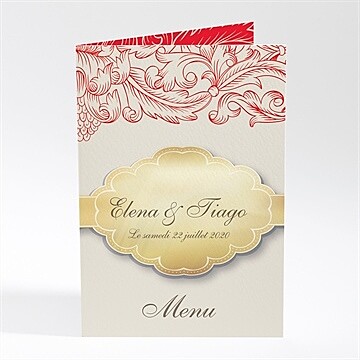 Menu mariage baroque rouge et or