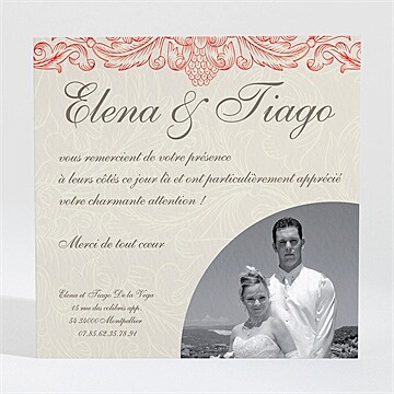 Remerciement mariage baroque rouge et or