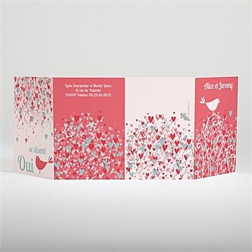 Faire-part mariage des oiseaux rose et orange - Dos du faire-part