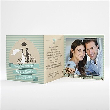 Faire-part mariage deux mariés à vélo - Intérieur du faire-part
