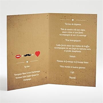 Menu mariage rouge à lèvres et moustache - Intérieur du menu