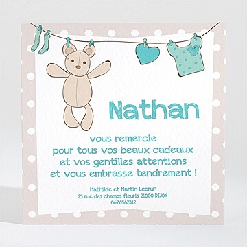 Remerciement naissance file à linge mignon