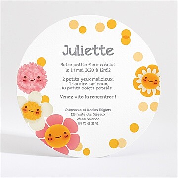 Faire-part naissance fleurs jaunes et douceur - Dos du faire-part