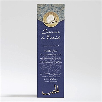 Remerciement mariage bleu nuit et or