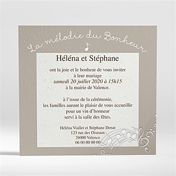 Faire-part mariage thème musical - Dos du faire-part