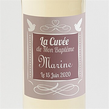 Etiquette de bouteille baptême petit damier violet