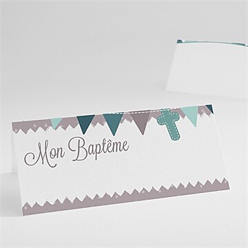 Marque-place baptême colombe et banderoles