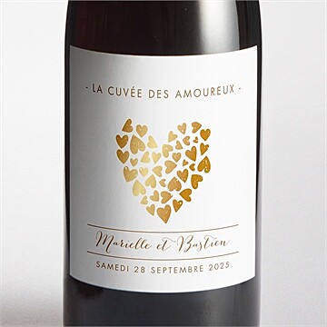 Etiquette de bouteille mariage coeur doré