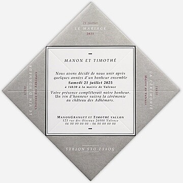 Faire-part mariage gravure originale tendance - Vue intérieure dépliée