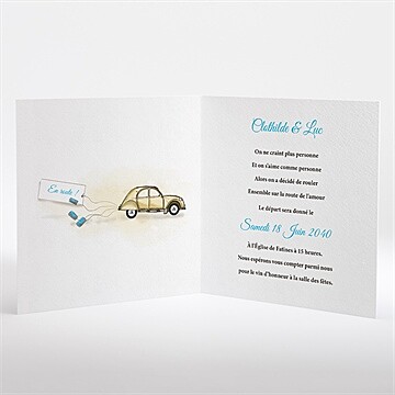 Faire-part mariage la 2cv du bonheur - Intérieur du faire-part