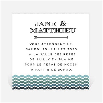 Carton d'invitation mariage chevrons camaïeu bleu et vert