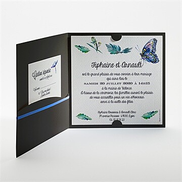 Faire-part mariage univers végétal et papillons - Intérieur de la pochette
