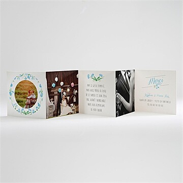 Remerciement mariage fleurs bleues et vertes - Carte ouverte