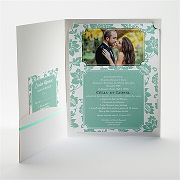 Faire-part mariage vert amande - Intérieur de la pochette