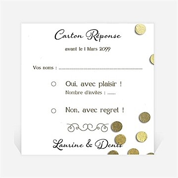 Carton réponse mariage pluie de confettis dorés