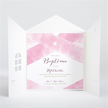 Faire-part de baptême tendre aquarelle rose - Intérieur de la pochette