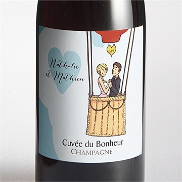 Etiquette de bouteille mariage en montgolfière humour