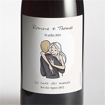 Etiquette de bouteille mariage mariés illustrés