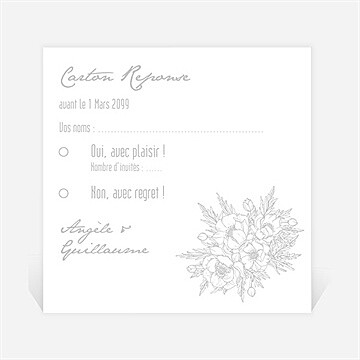 Carton réponse mariage gravure florale sur photo