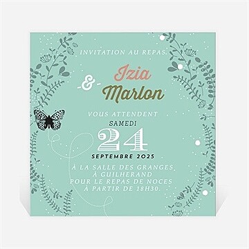 Carton d'invitation mariage papillons et printemps