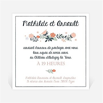 Carton d'invitation mariage encadrement bleu et saumon
