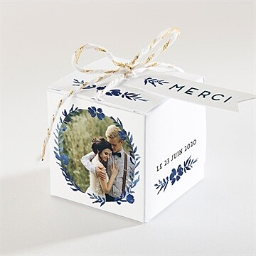Boîte de dragées mariage aquarelle bleue
