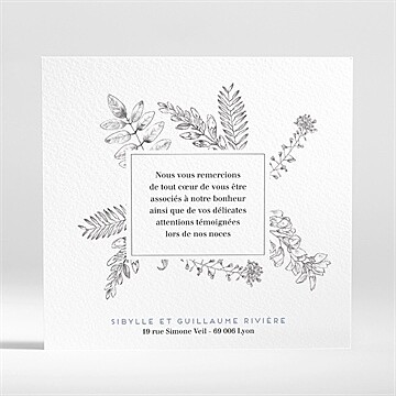 Remerciement mariage gravure florale - Dos de la carte