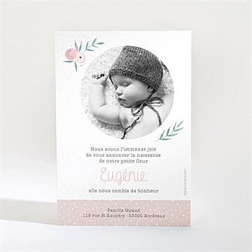 Faire-part naissance illustration florale - Dos du faire-part