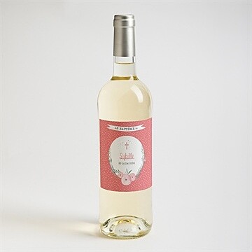 Etiquette de bouteille baptême motifs et fleurs - Mise en situation