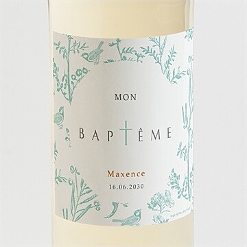 Etiquette de bouteille baptême gravure en rond
