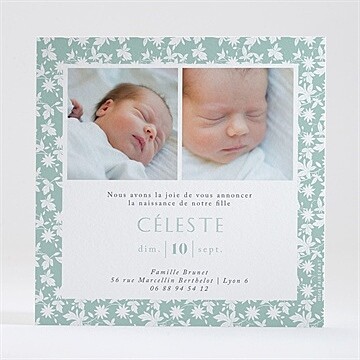 Faire-part naissance feuilles et étoiles - Dos du faire-part