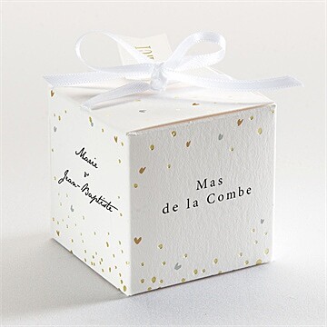 Boîte de dragées mariage nos 2 petits mariés dorure - Dos de la boîte