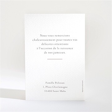 Remerciement naissance nos beaux jumeaux - Dos de la carte