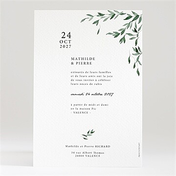 Invitation anniversaire de mariage douceurs végétales - Dos de l'invitation
