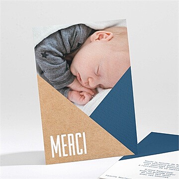 Remerciement naissance bleu et kraft