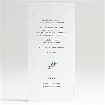 Menu baptême décoration végétale - Dos du menu