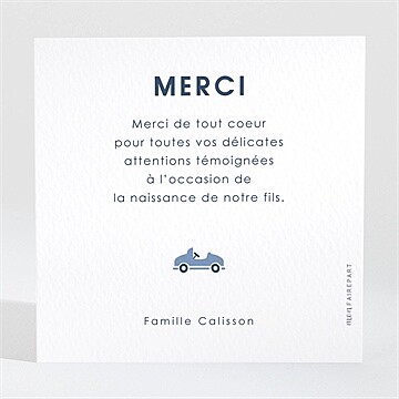 Remerciement naissance tenue vintage garçon - Dos de la carte