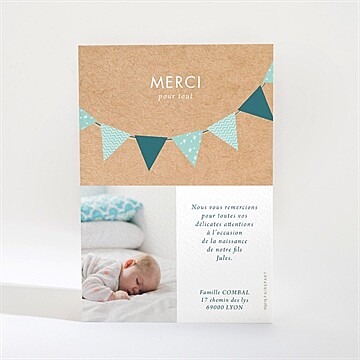 Remerciement naissance marque page banderoles kraft