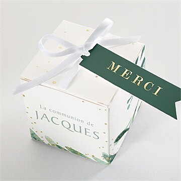 Boîte de dragées communion végétal et dorure - Dessus de la boîte
