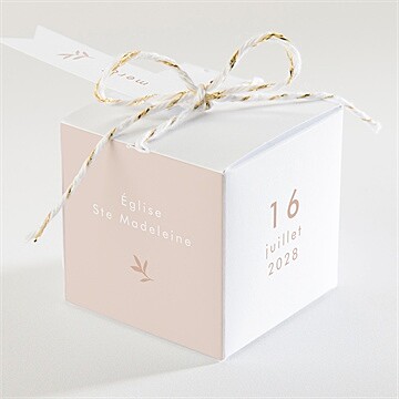 Boîte de dragées baptême colombe beige rosé - Dos de la boîte