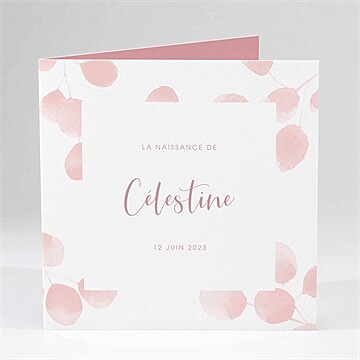 Faire-part naissance feuillage rosé