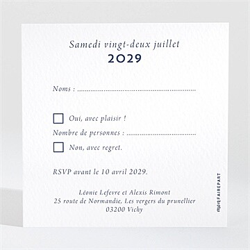 Carton réponse mariage uniques empreintes - Dos du carton