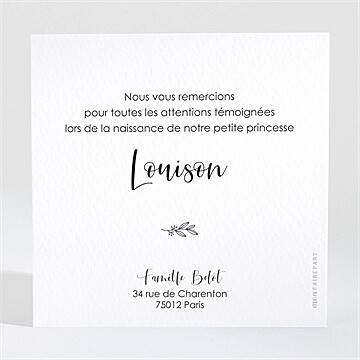Remerciement naissance portrait mignon - Dos de la carte