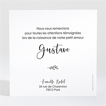 Remerciement naissance jolie touche - Dos de la carte