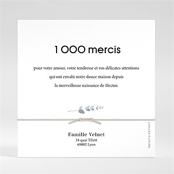 Remerciement naissance esquisse végétale bracelet - Dos du remerciement