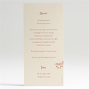 Menu mariage élégance champêtre - Dos du menu