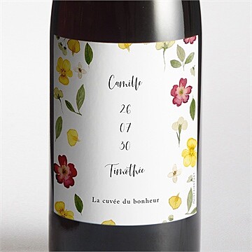 Etiquette de bouteille mariage aquarelle de fleurs séchées