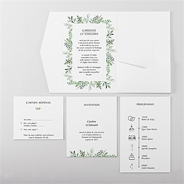 Faire-part mariage feuillage d'été pocketfold - Vue d'ensemble d'intérieur
