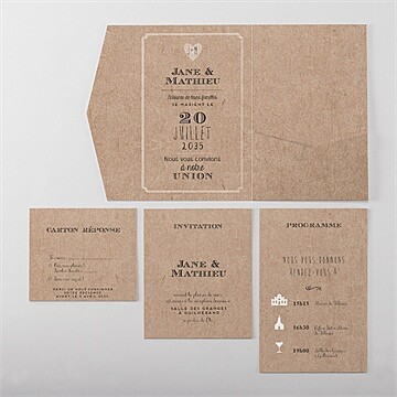 Faire-part mariage kraft en folie pocketfold - Vue d'ensemble d'intérieur
